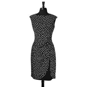 Chaps Ralph Lauren Women's Dress Black White Polka Dot Faux Wrap Party Sheath M